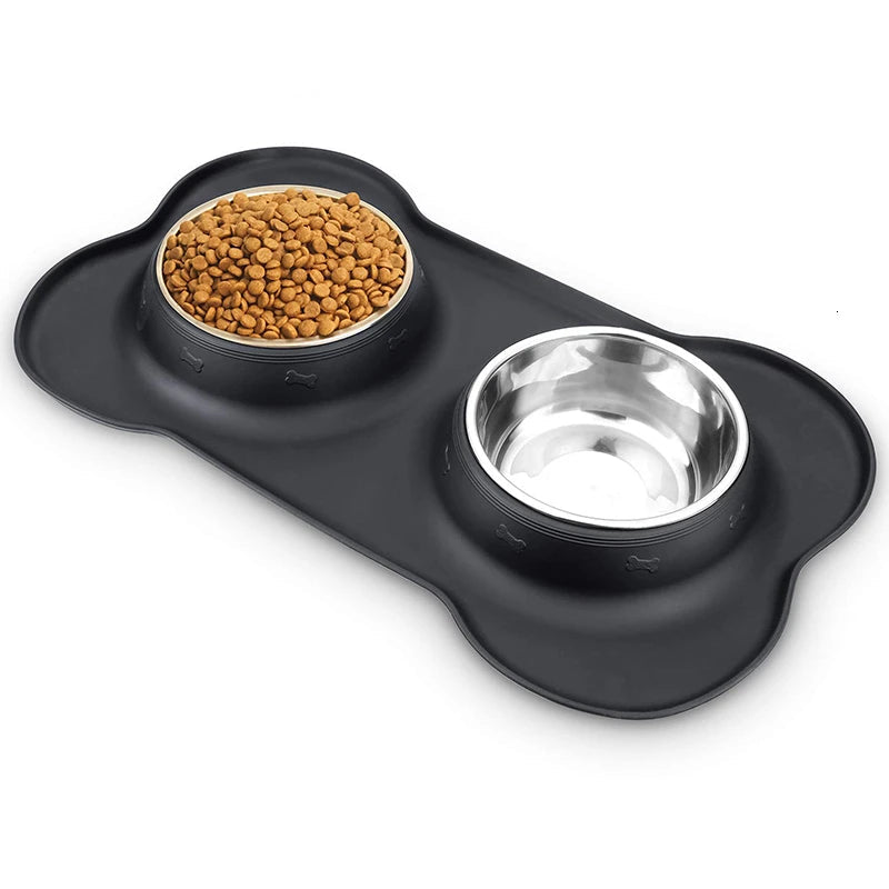 Benepaw Double Pet Bowl - Stainless Steel Feeder with Silicone Mat