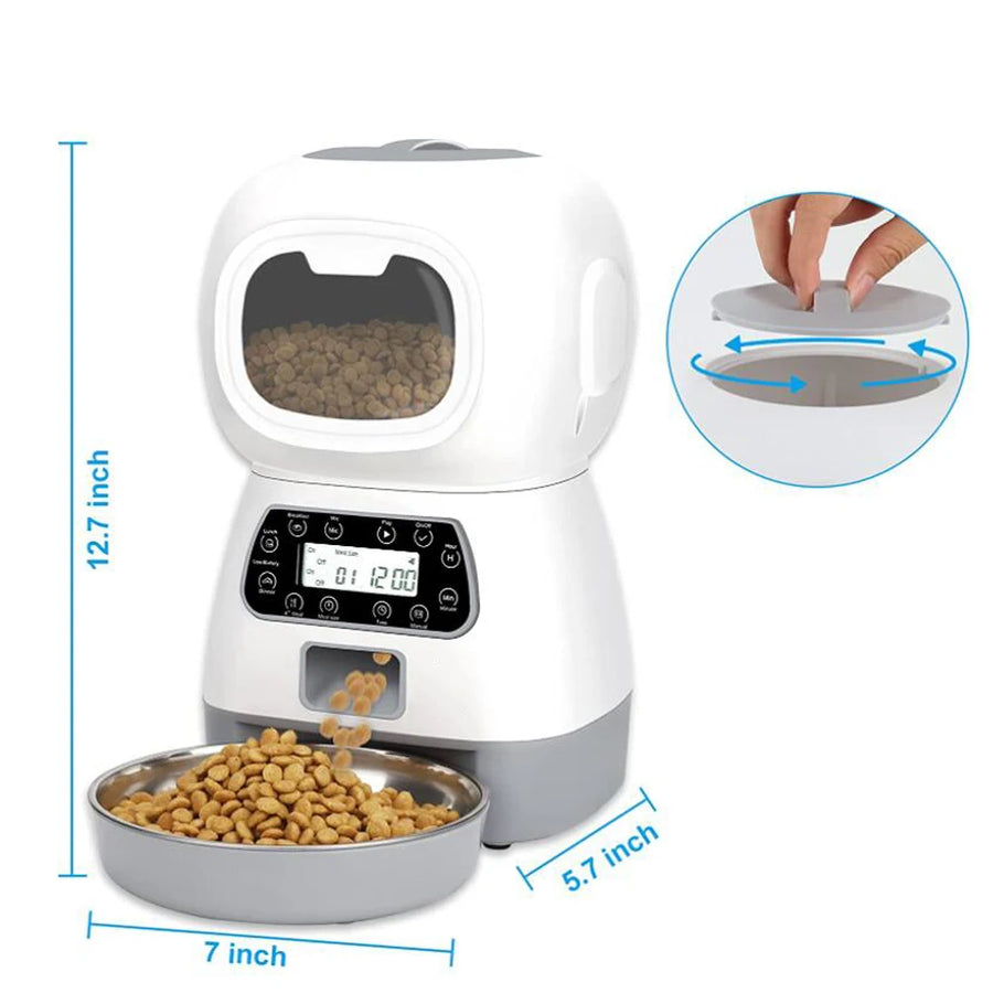 3.5L Automatic Pet Feeder - Timer Food Dispenser with Steel Bowl