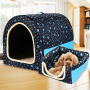 Star Print Foldable Pet House - Warm Dog and Cat Kennel Bed