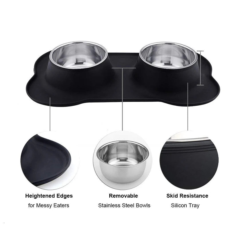 Benepaw Double Pet Bowl - Stainless Steel Feeder with Silicone Mat
