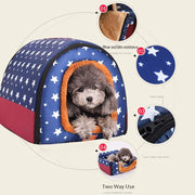Star Print Foldable Pet House - Warm Dog and Cat Kennel Bed