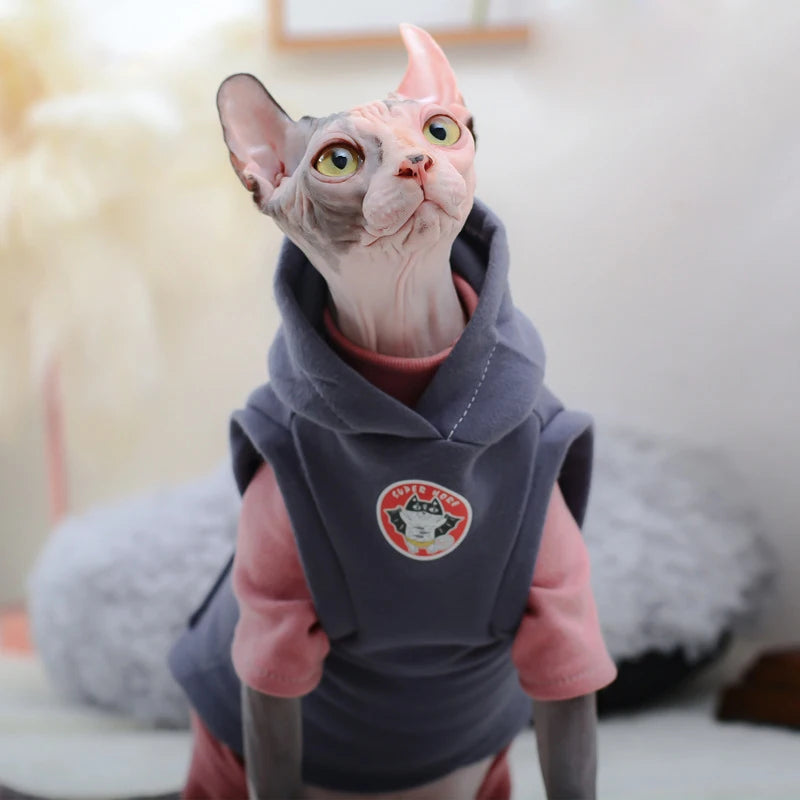 Sphynx Cat Cotton Hoodie - Warm Fleece Pajama Vest
