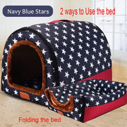 Star Print Foldable Pet House - Warm Dog and Cat Kennel Bed