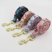 Custom Engraved Nylon Dog Collar and Leash Set with Floral Print