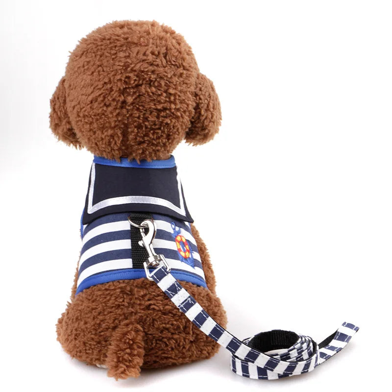 Navy Suit Style Dog Harness Leash Set - Adjustable Chest Strap for Small Pets