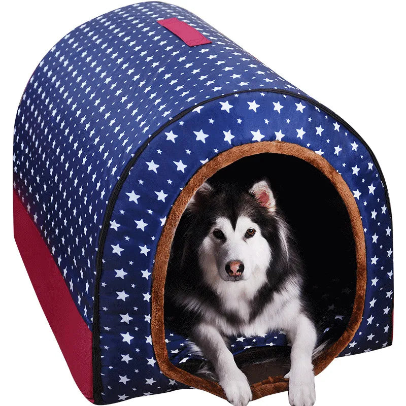 Star Print Foldable Pet House - Warm Dog and Cat Kennel Bed