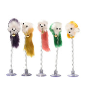 Cat Feather Mouse Spring Toy - Suction Teaser with Bell