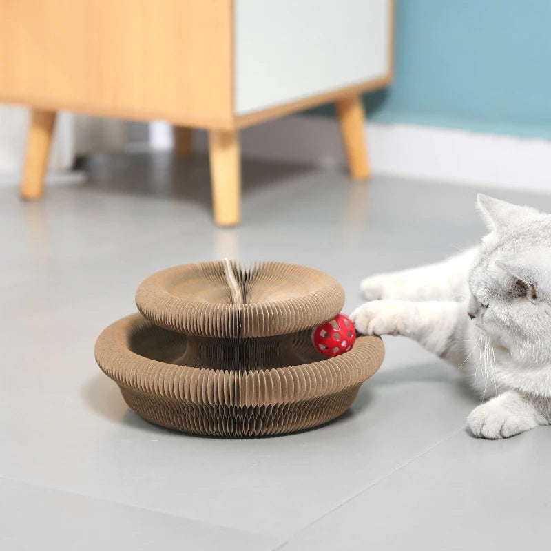 Corrugated Round Cat Scratch Board Toy with Ball Track