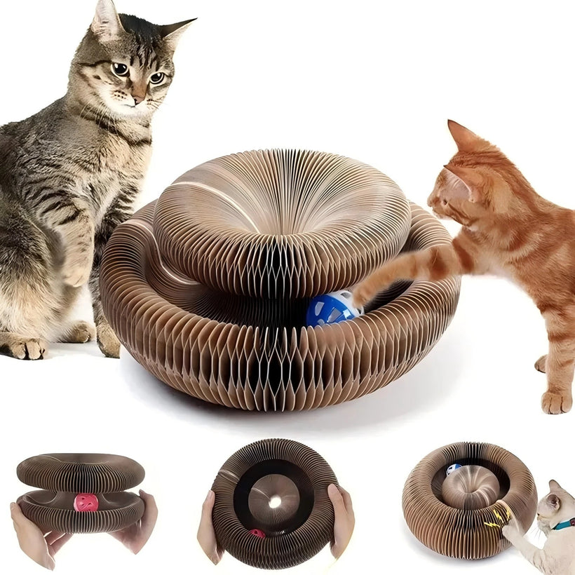 Corrugated Round Cat Scratch Board Toy with Ball Track