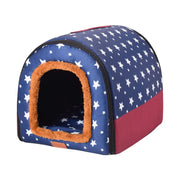Star Print Foldable Pet House - Warm Dog and Cat Kennel Bed