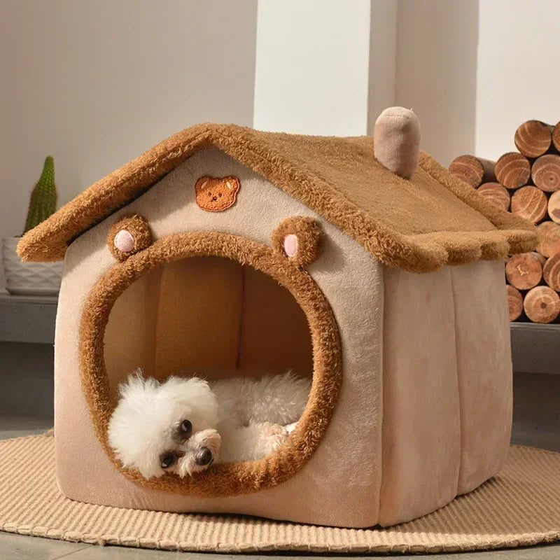 Foldable Pet House Bed - Warm Dog and Cat Cave Sofa