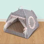 Semi-Enclosed Floral Cat Tent Bed - All-Season Pet Nest
