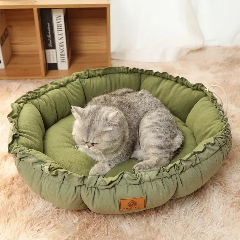 Round Plush Dog and Cat Sofa Bed - Warm Basket Cushion