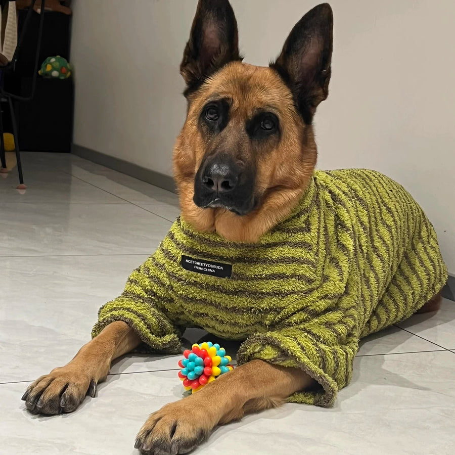 Striped Fleece Dog Turtleneck Sweater - Winter Pullover for Medium & Large Dogs