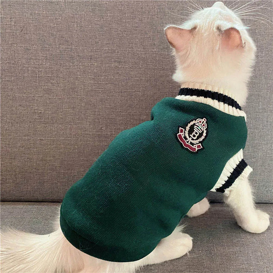 Collegiate Pet Sweater Vest - Winter Cat Sweatshirt Outfit