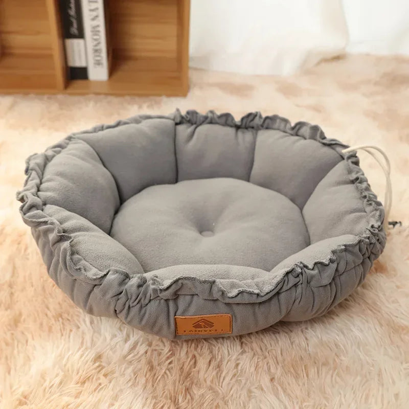 Round Plush Dog and Cat Sofa Bed - Warm Basket Cushion