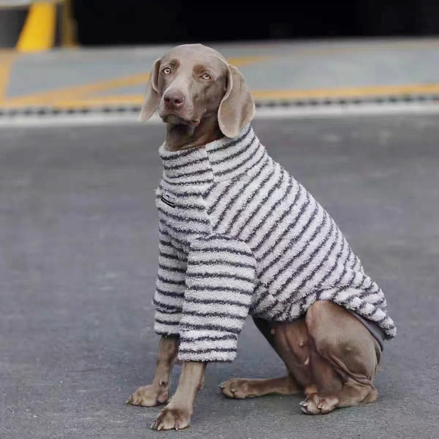 Striped Fleece Dog Turtleneck Sweater - Winter Pullover for Medium & Large Dogs