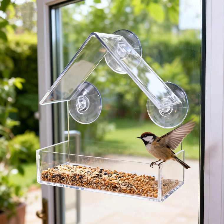 Clear Acrylic Outdoor Window Bird Feeder House