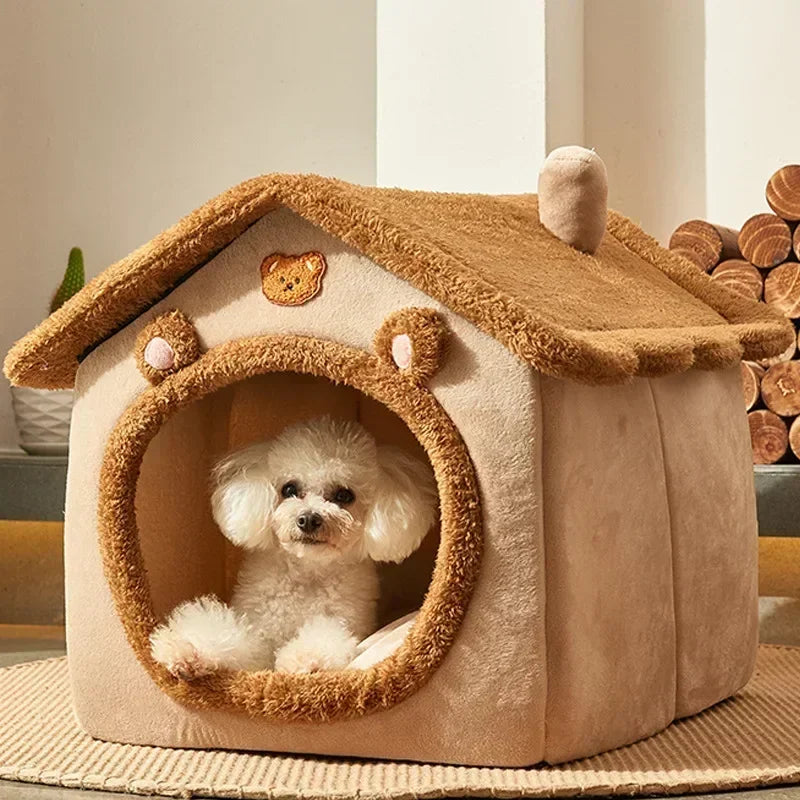 Foldable Pet House Bed - Warm Dog and Cat Cave Sofa