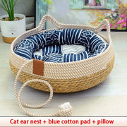Woven Summer Cat Bed - Breathable Rattan-Style Sleeping House