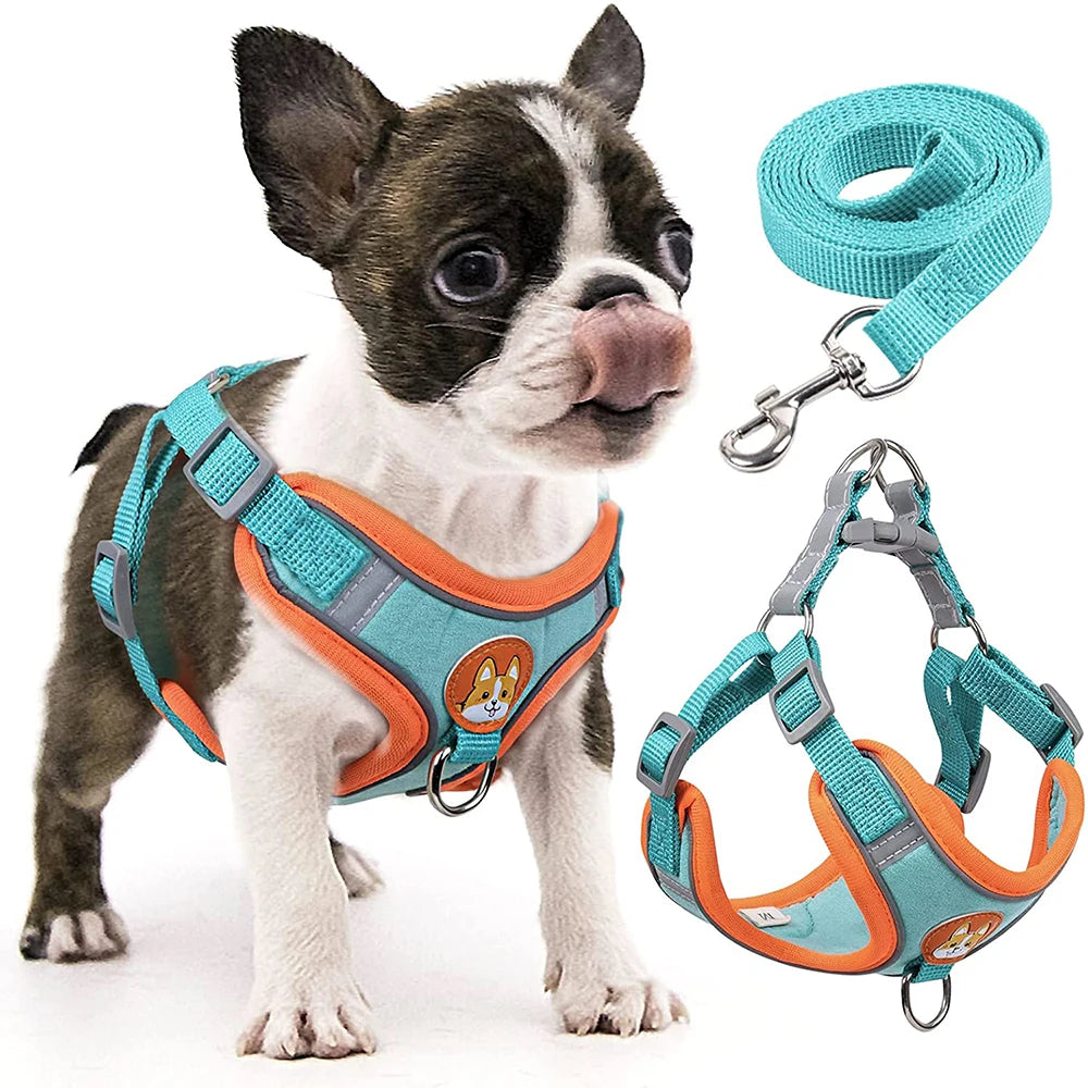 Reflective Step-In Dog Harness Leash Set - Soft Vest for Small & Medium Breeds
