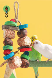 Natural Wood and Loofah Hanging Chew Toy for Birds