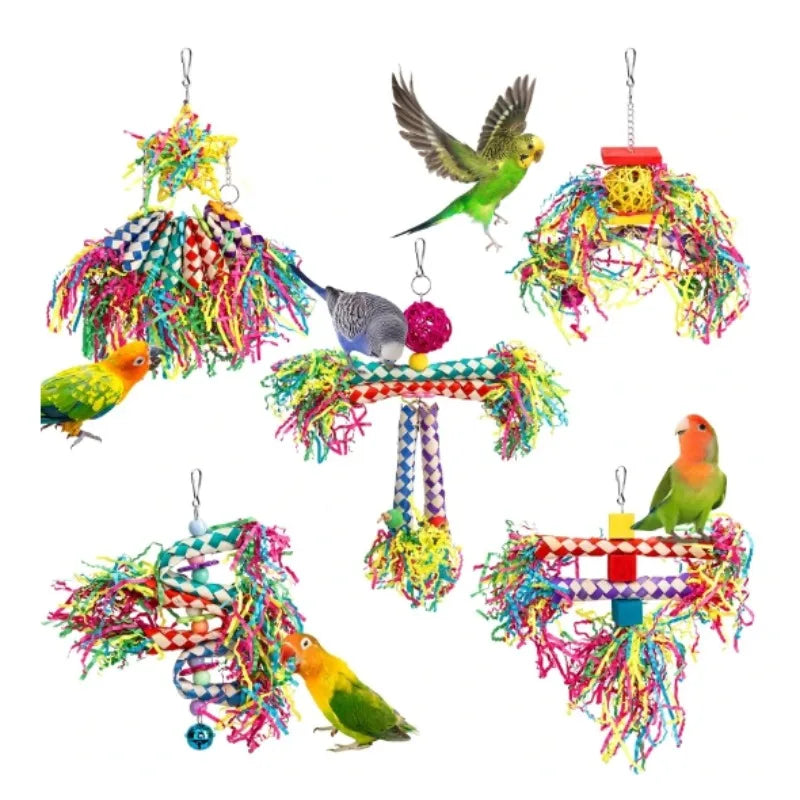 Parrot Biting and Foraging Toy Set with Colorful Tubes