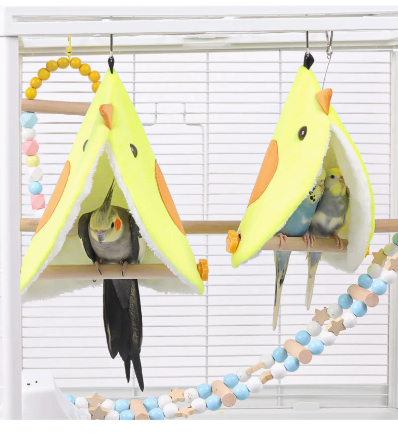 Soft Plush Hanging Parrot Nest Hammock and Cage Hut