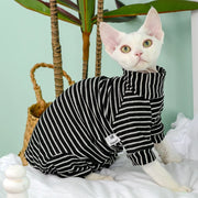 Soft Striped Sphynx Cat Jumpsuit - Four-Leg Pet Loungewear