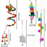 7-Piece Wooden Parrot Toy Set with Swing, Ladder and Bells