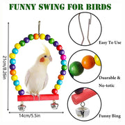 7-Piece Wooden Parrot Toy Set with Swing, Ladder and Bells