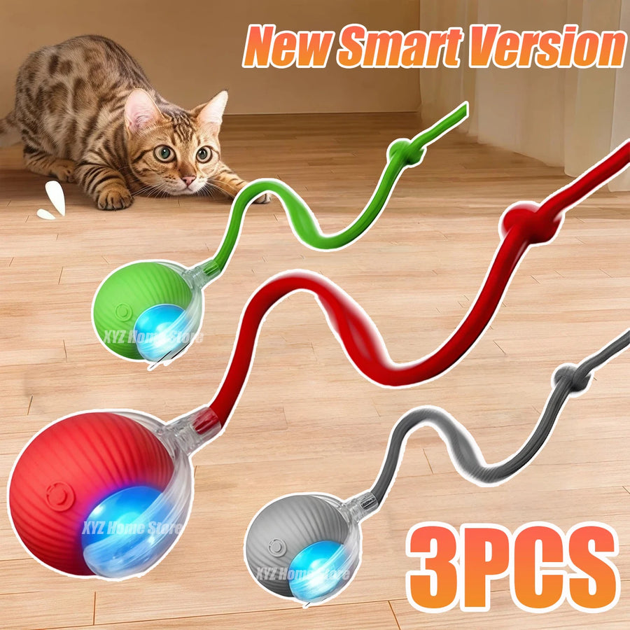 Rechargeable Rolling Ball Cat Toy with Faux Tail