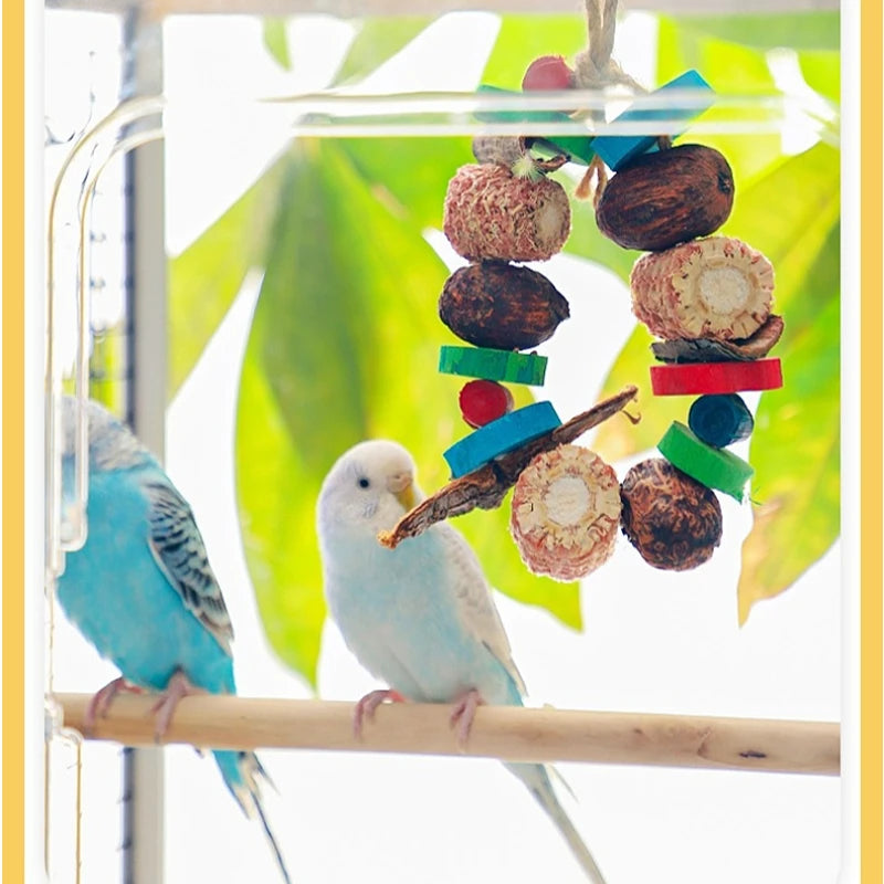 Natural Wood and Loofah Hanging Chew Toy for Birds