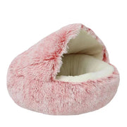 Covered Plush Round Cat Bed - Warm Nest Cave for Small Pets