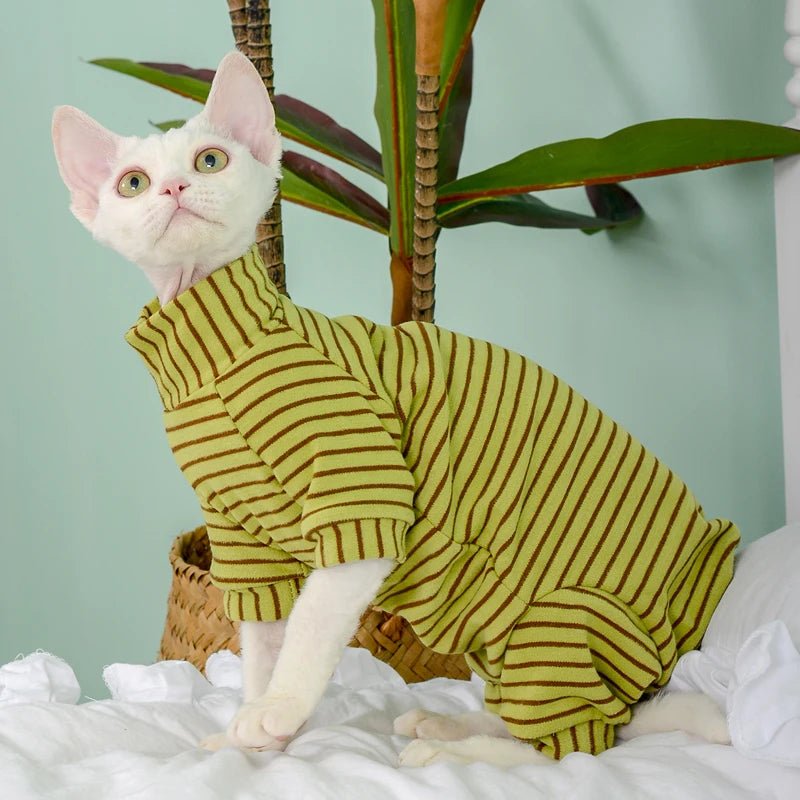 Soft Striped Sphynx Cat Jumpsuit - Four-Leg Pet Loungewear