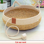Woven Summer Cat Bed - Breathable Rattan-Style Sleeping House