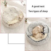 Covered Plush Round Cat Bed - Warm Nest Cave for Small Pets