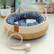 Woven Summer Cat Bed - Breathable Rattan-Style Sleeping House
