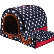 Star Print Foldable Pet House - Warm Dog and Cat Kennel Bed