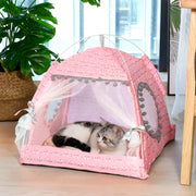 Semi-Enclosed Floral Cat Tent Bed - All-Season Pet Nest