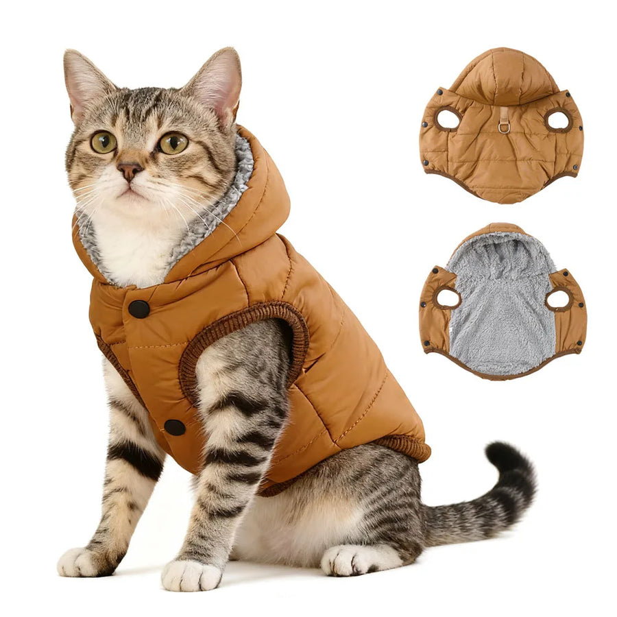 Hooded Fleece Cat Coat - Windproof Winter Pet Jacket
