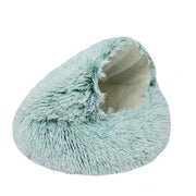 Covered Plush Round Cat Bed - Warm Nest Cave for Small Pets
