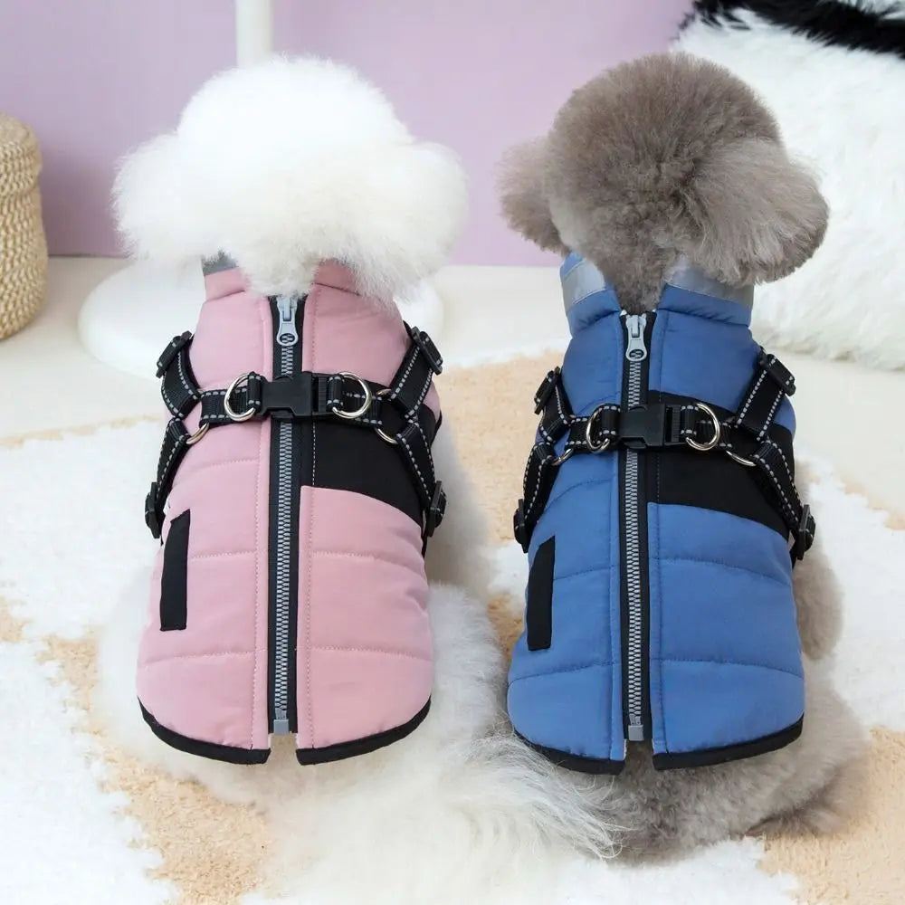 Adjustable Waterproof Dog Jacket - Padded Reflective Coat with Harness
