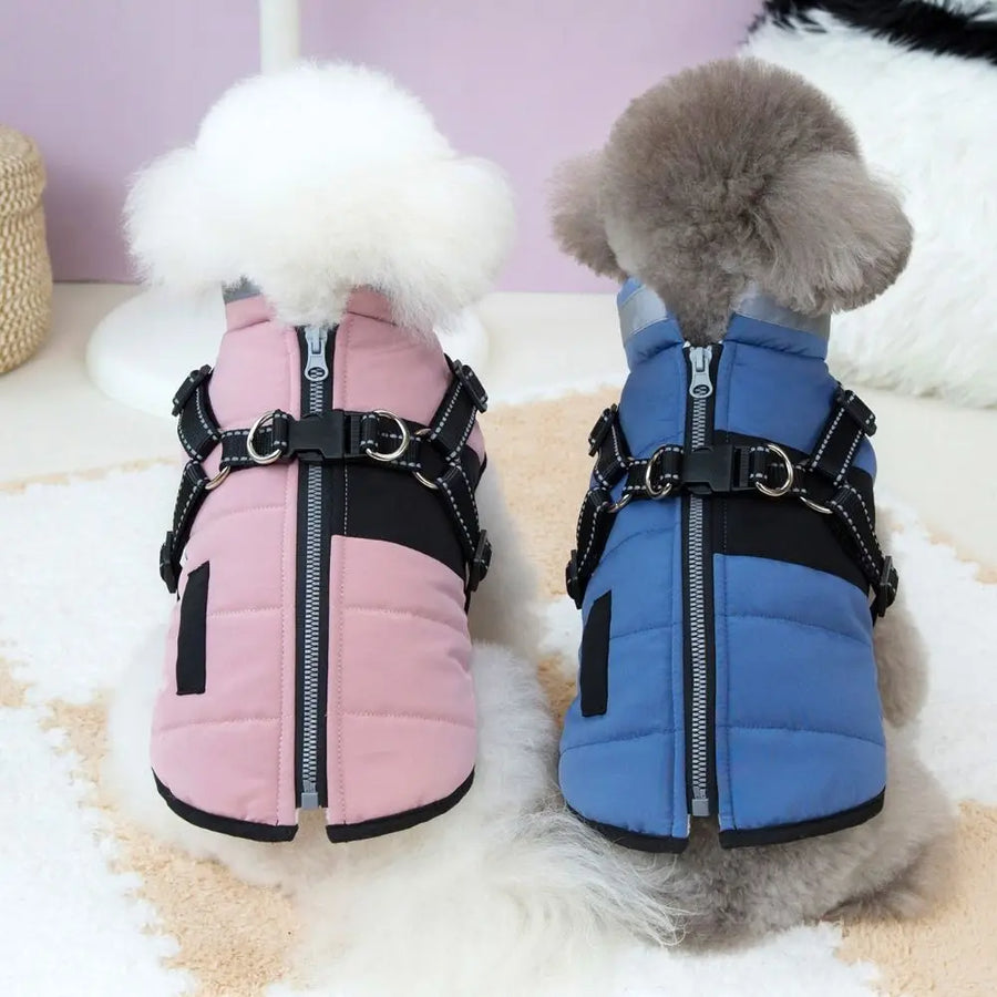 Adjustable Waterproof Dog Jacket - Padded Reflective Coat with Harness