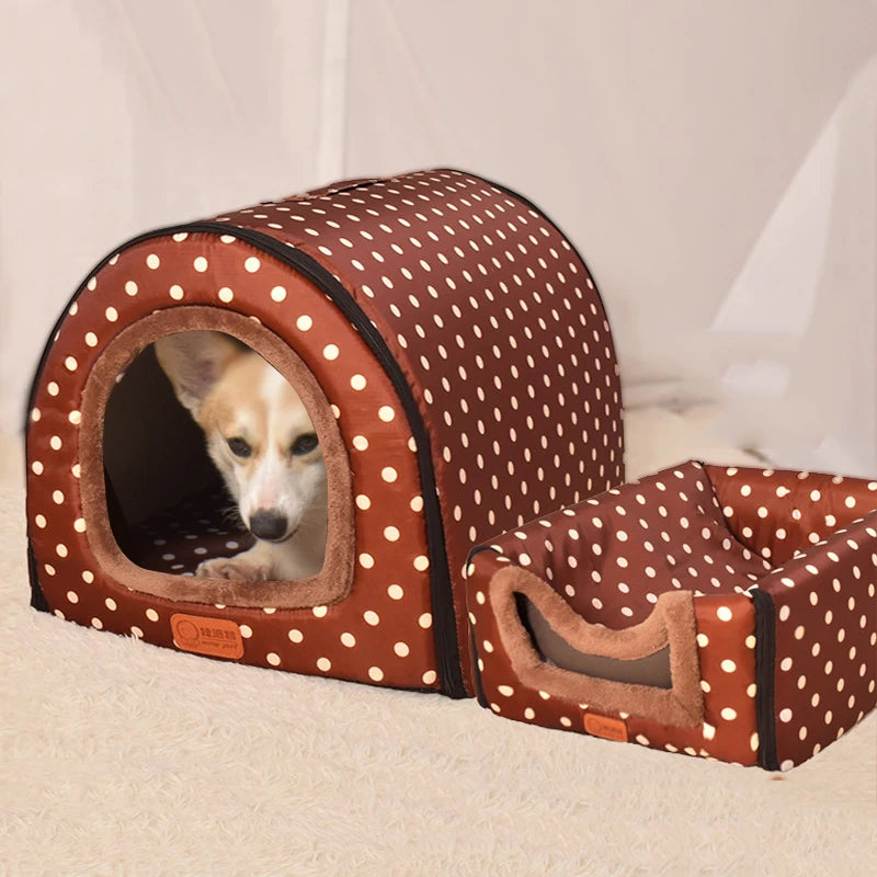 Star Print Foldable Pet House - Warm Dog and Cat Kennel Bed