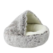 Covered Plush Round Cat Bed - Warm Nest Cave for Small Pets