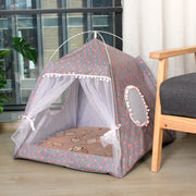 Semi-Enclosed Floral Cat Tent Bed - All-Season Pet Nest