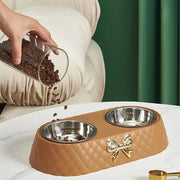 Bowtie Double Food and Water Bowl for Dogs and Cats