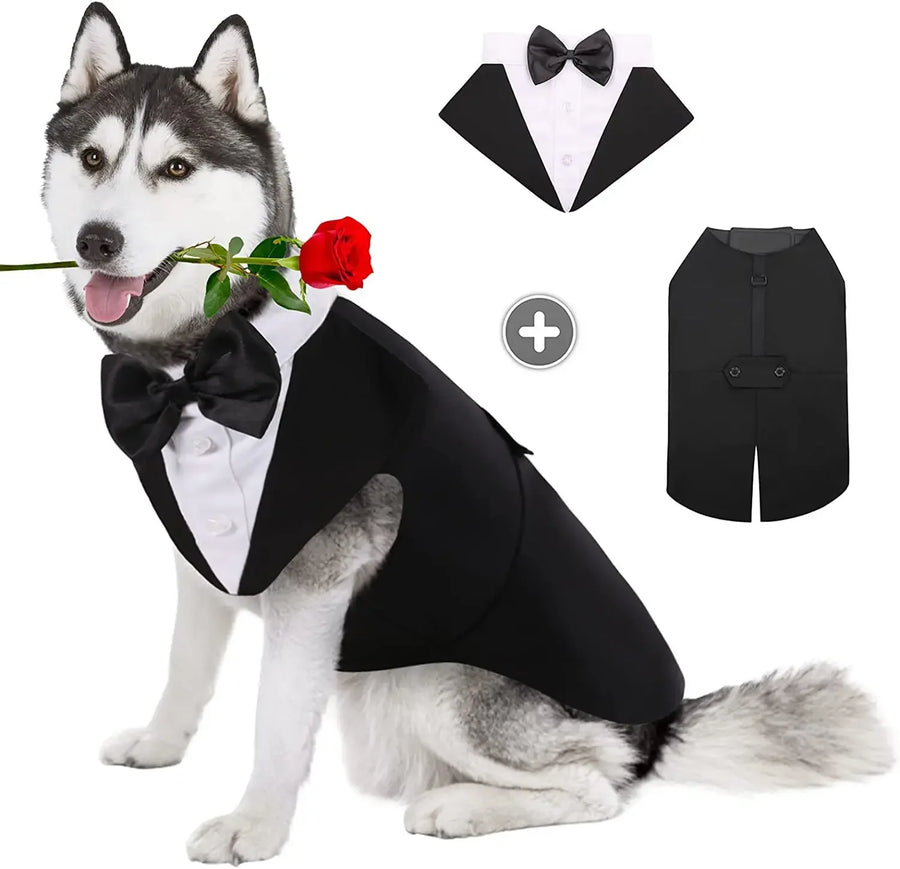 Formal Dog Tuxedo Shirt - Bow Tie Outfit for Weddings & Parties