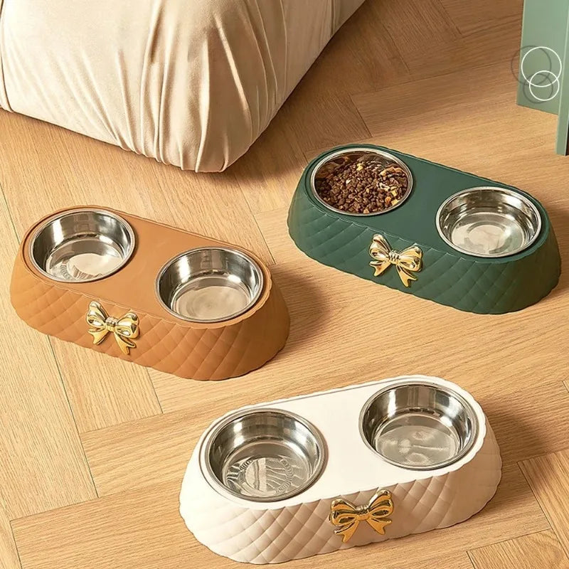 Bowtie Double Food and Water Bowl for Dogs and Cats